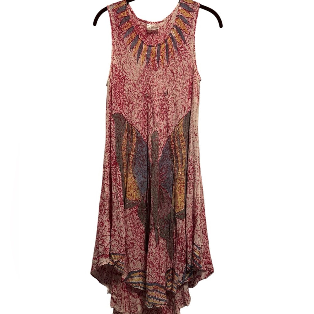 India Boutique Tie Dye Hi Low Hem Butterfly Dress Free Size